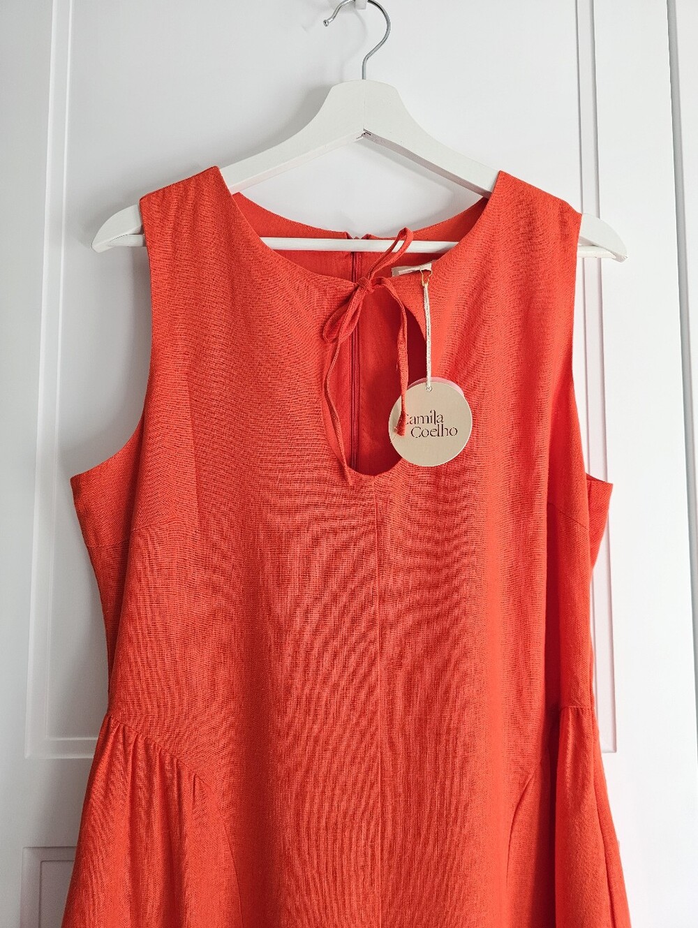 Camila Coelho Vibrant Red Sleeveless Maxi Linen Dress Keyhole Neck S 10 NWT $350 - Picture 3 of 7